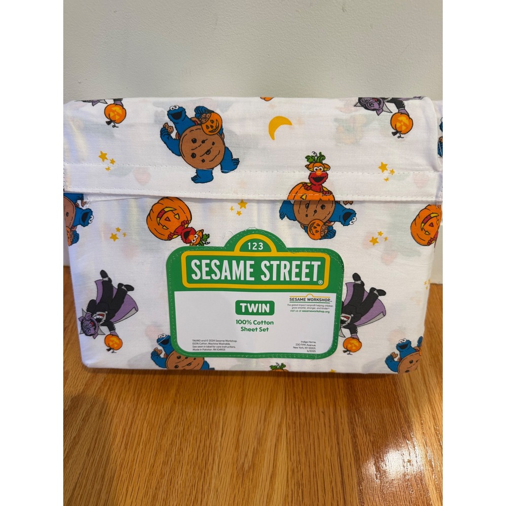 Sesame Street Halloween Twin Sheet Set 100% Cotton Elmo Cookie Monster 3pc NEW